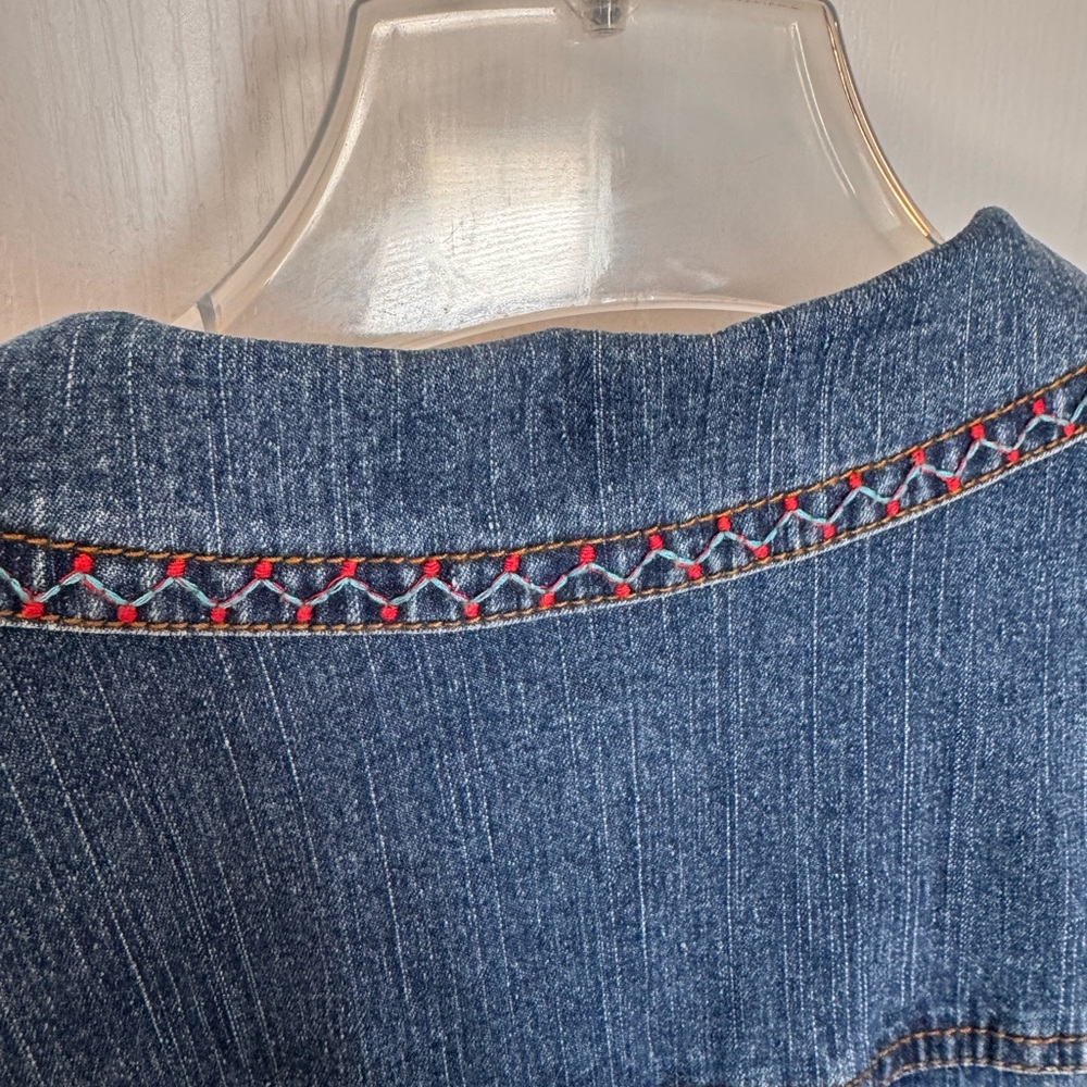 Ruby Rd. Blue Denim Jacket with Multicolor Embroidery - Picture 3 of 7